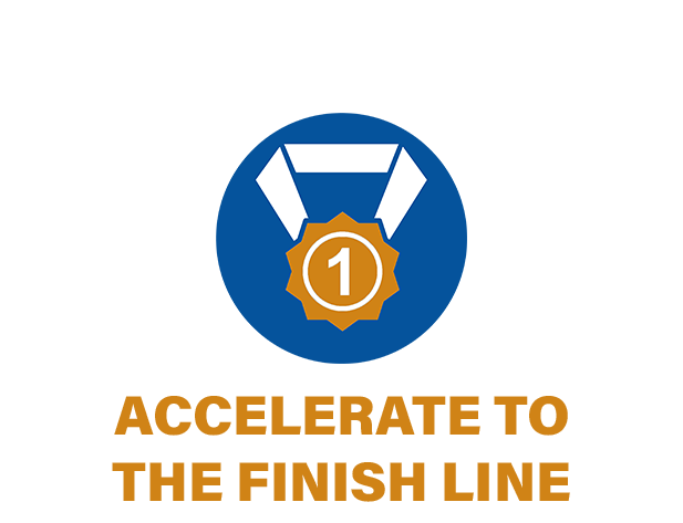 A #1 medal with the tagline Accelerate through the finish line